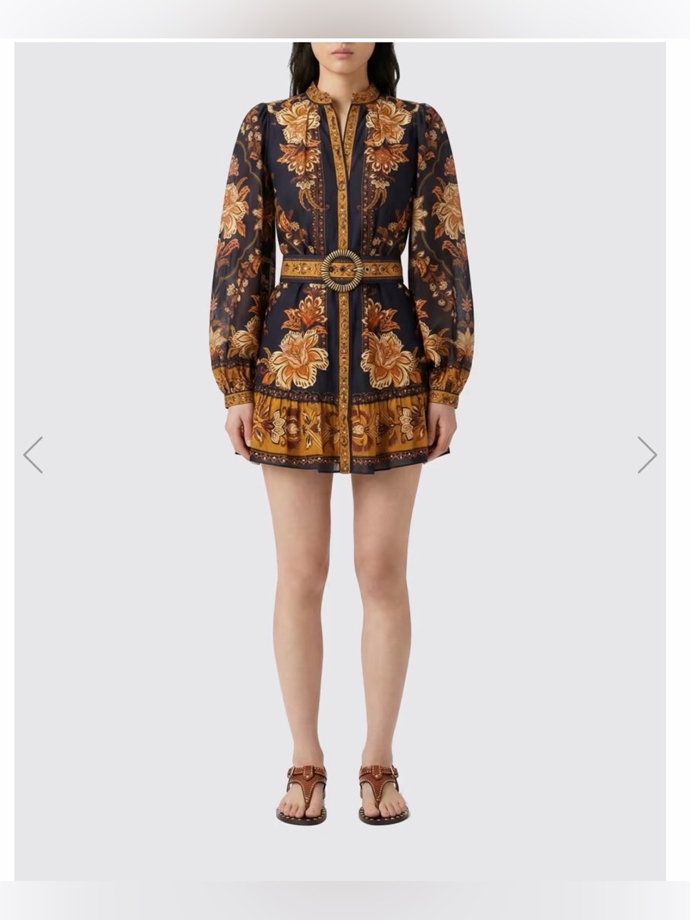 Farm Rio Majestic Garden Printed Long Sleeve Mini Dress- Size S